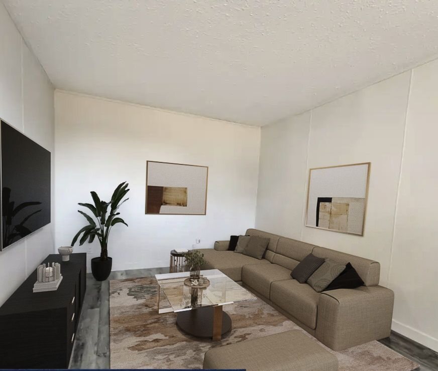 Living area, virtually staged, alternate view